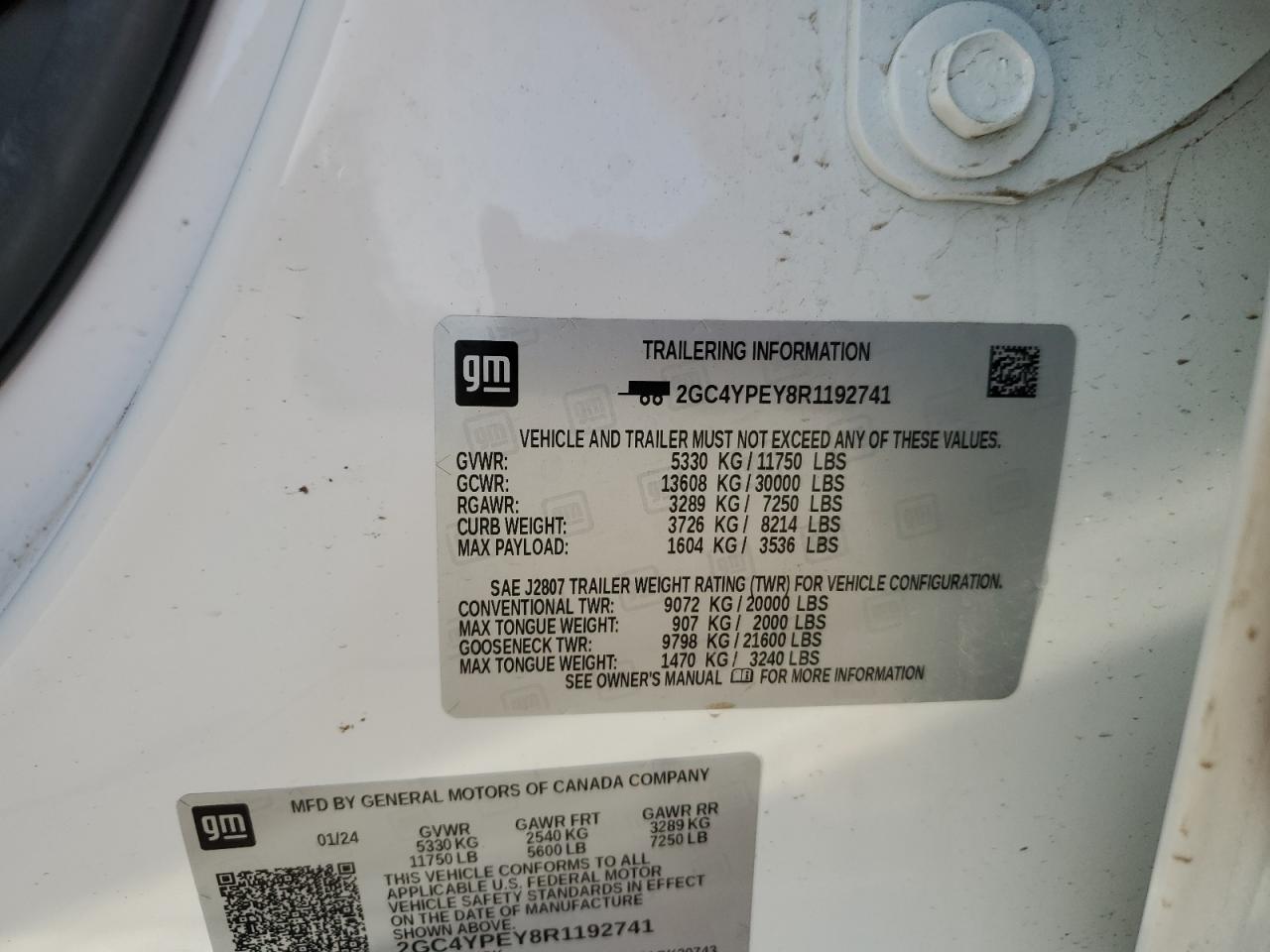 2024 CHEVROLET SILVERADO K2500 HEAVY DUTY LTZ VIN:2GC4YPEY8R1192741