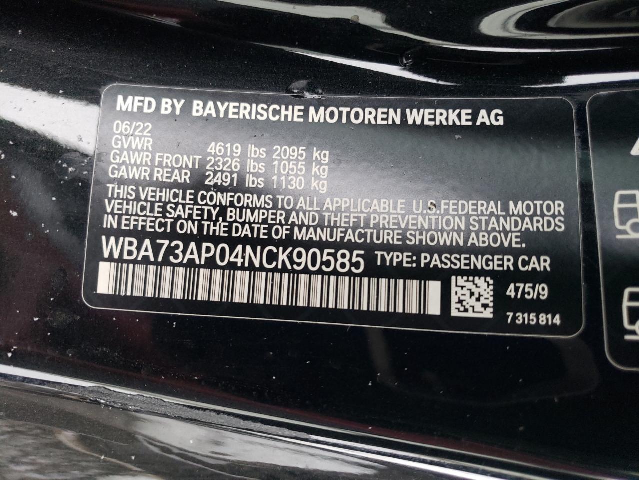 2022 BMW 430XI  VIN:WBAVM1C54FV318980