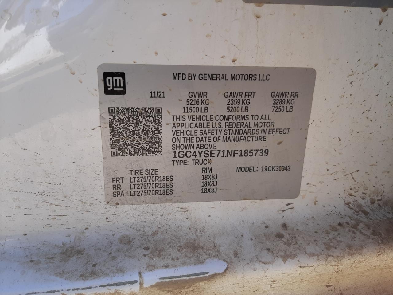 2022 CHEVROLET SILVERADO K3500 VIN:1GC4YSE71NF185739