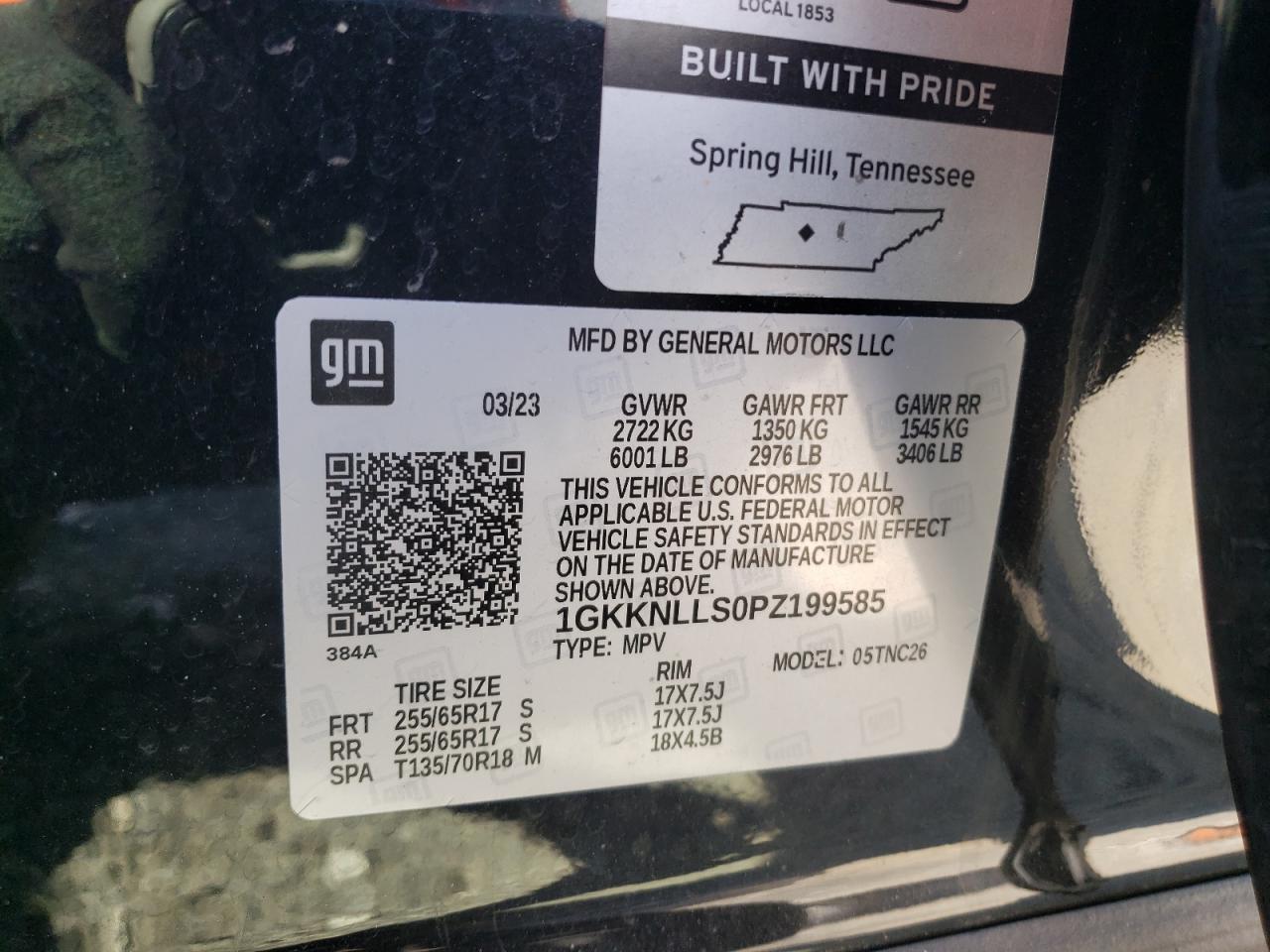 2023 GMC ACADIA AT4 VIN:1GKKNLLS0PZ199585