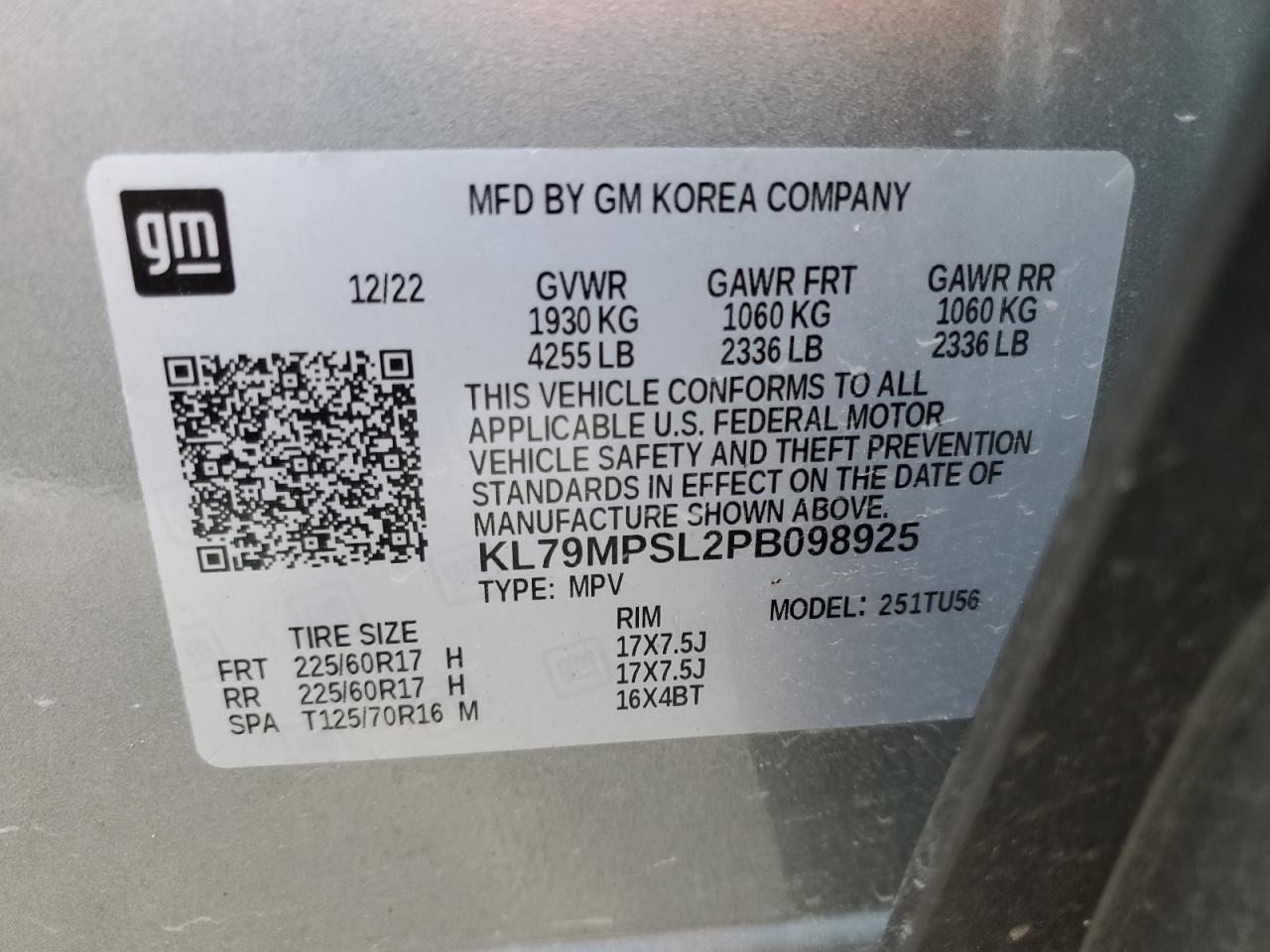 2023 CHEVROLET TRAILBLAZER LT VIN:KL79MPSL2PB098925