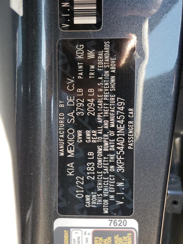 2022 KIA FORTE GT LINE VIN:3KPF54AD1NE457497