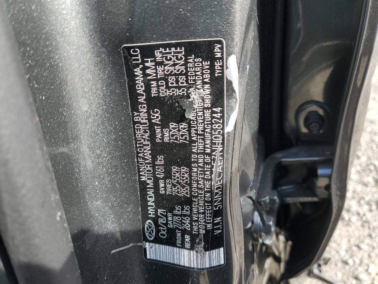 2022 HYUNDAI TUCSON LIMITED VIN:5NMJECAE7NH058244