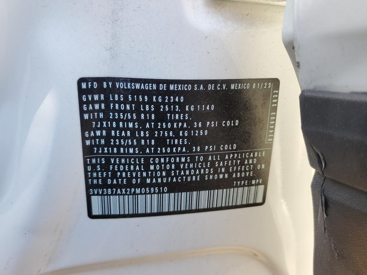 2023 VOLKSWAGEN TIGUAN SE VIN:3VV3B7AX2PM059510