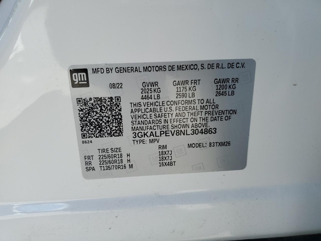 2022 GMC TERRAIN SLT VIN:3GKALPEV8NL304863