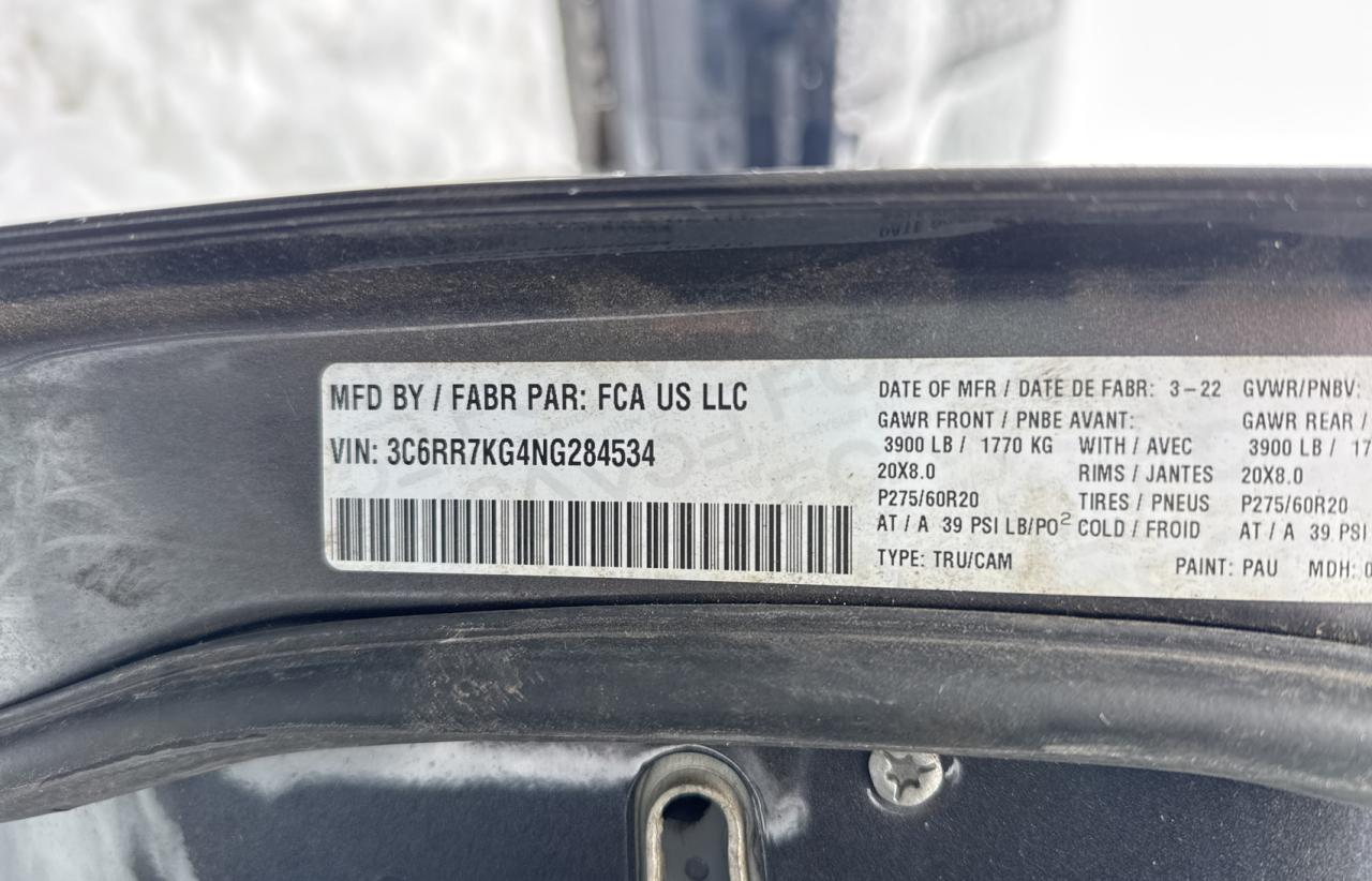 2022 RAM 1500 CLASSIC TRADESMAN VIN:3C6RR7KG4NG284534