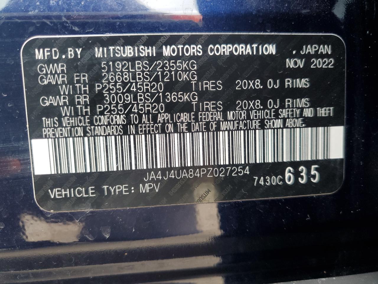 2023 MITSUBISHI OUTLANDER SE VIN:JA4J4UA84PZ027254