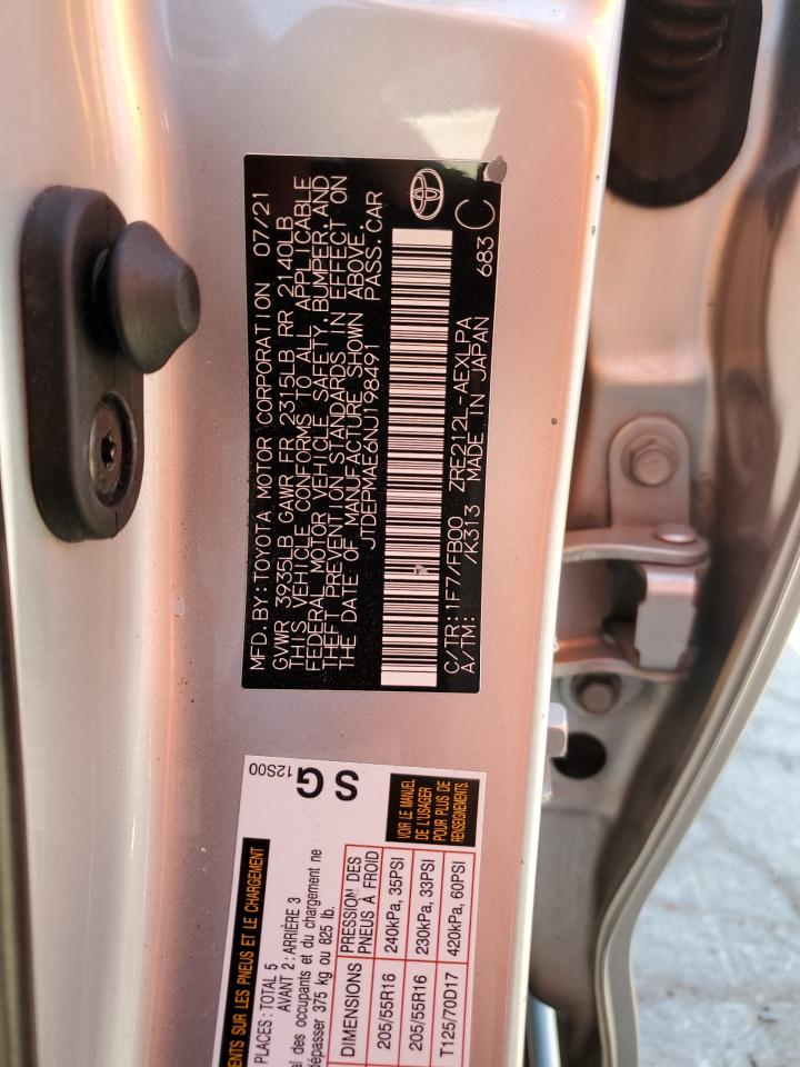 2022 TOYOTA COROLLA LE VIN:JTDEPMAE6NJ198491