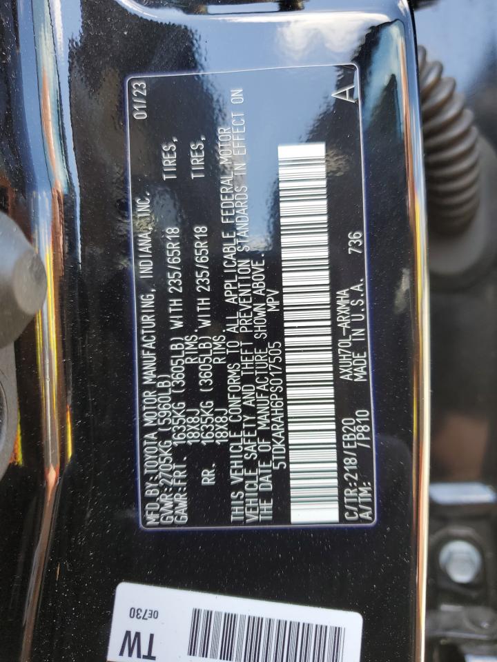 2023 TOYOTA HIGHLANDER HYBRID XLE VIN:5TDKARAH6PS017505