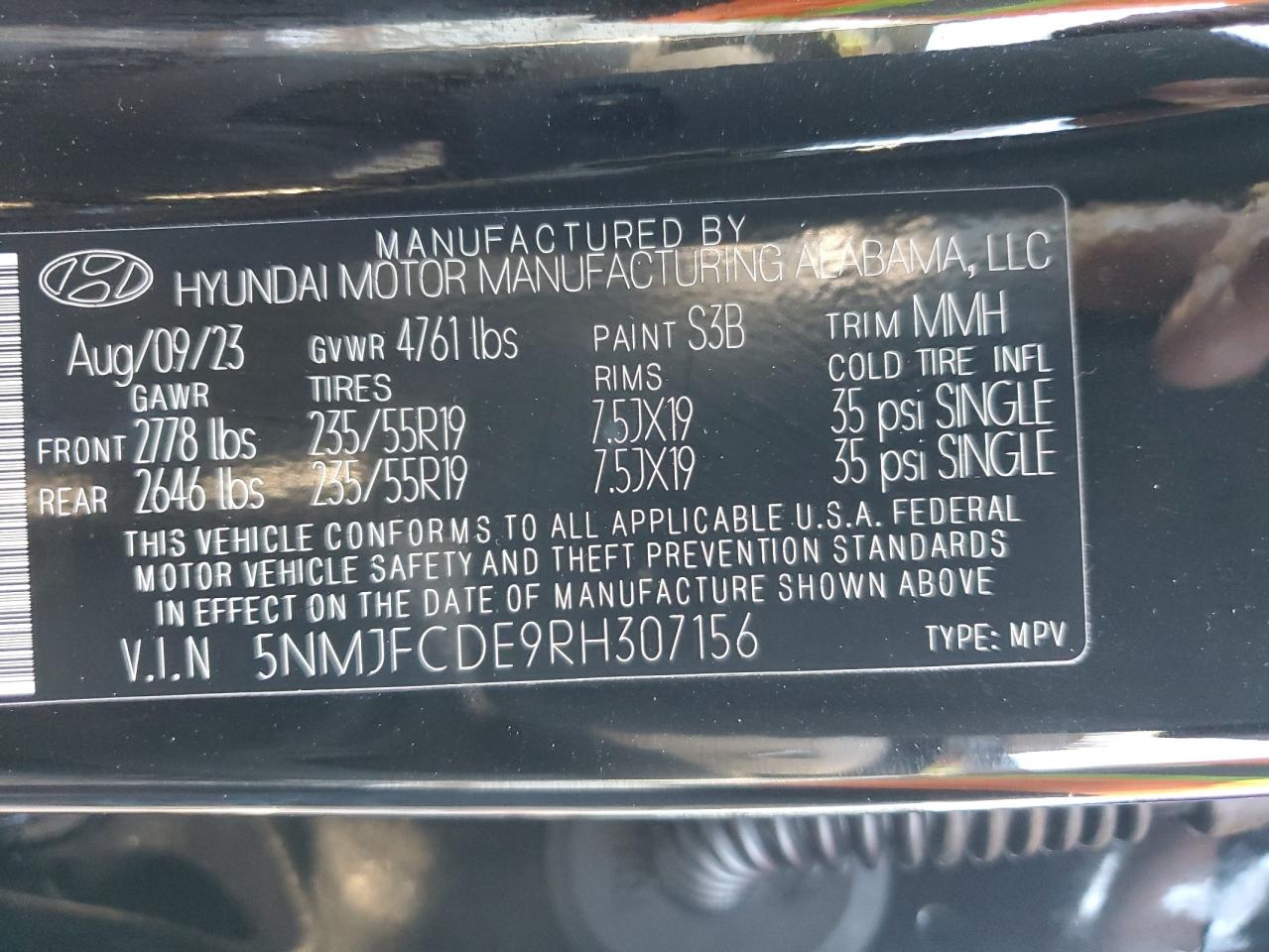 2024 HYUNDAI TUCSON SEL VIN:5NMJFCDE9RH307156