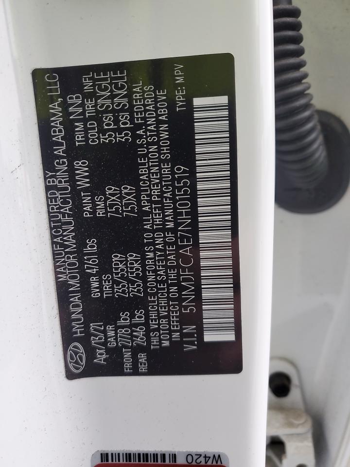 2022 HYUNDAI TUCSON SEL VIN:5NMJFCAE7NH015519