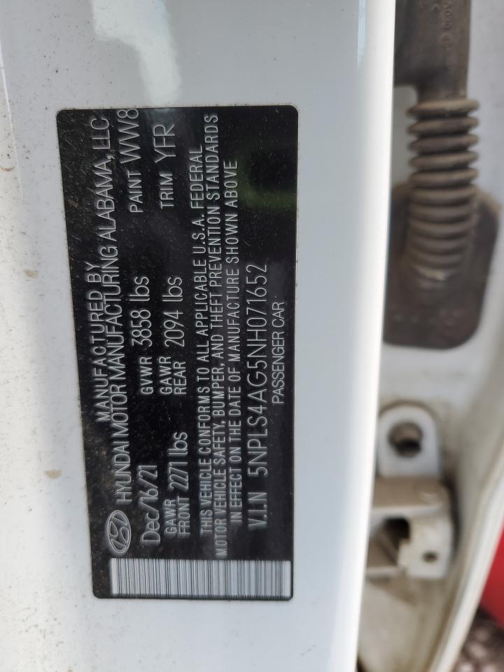 2022 HYUNDAI ELANTRA SEL VIN:5NPLS4AG5NH071652