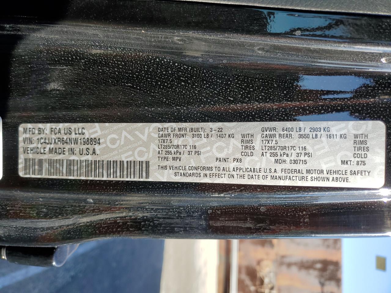 2022 JEEP WRANGLER UNLIMITED RUBICON 4XE VIN:1C4JJXR64NW198894