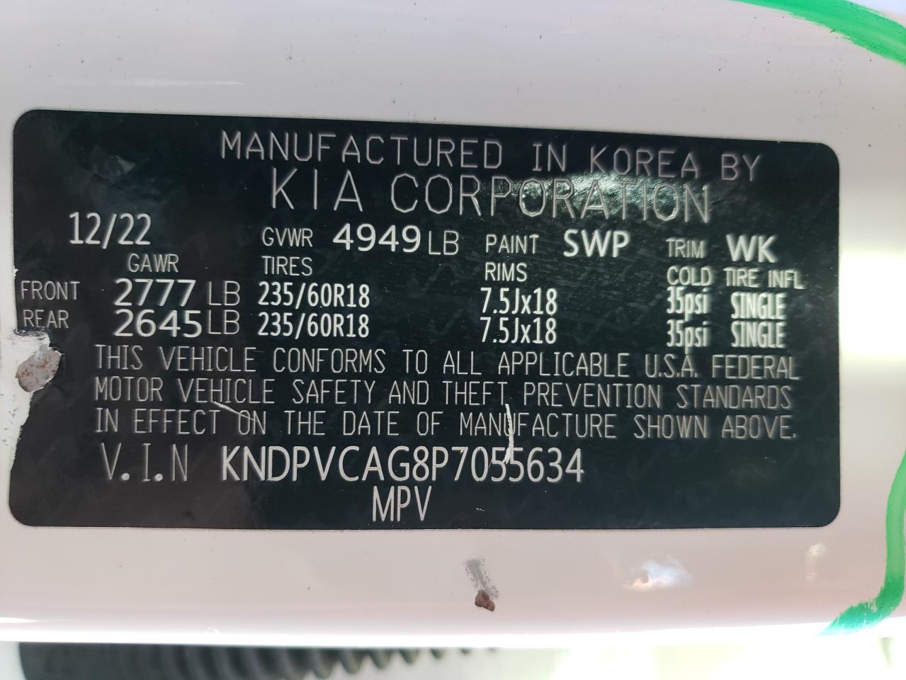 2023 KIA SPORTAGE EX VIN:KNDPVCAG8P7055634