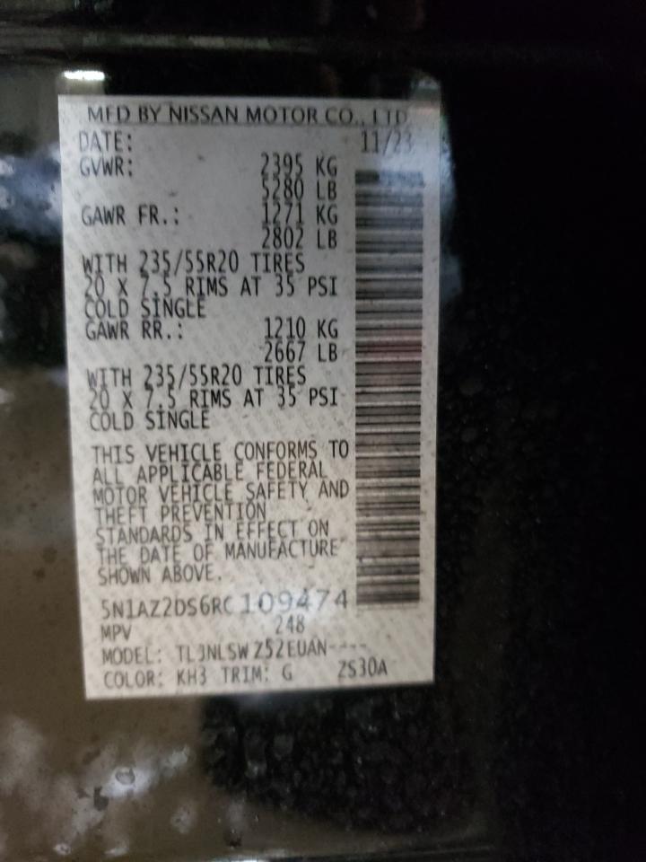 2024 NISSAN MURANO PLATINUM VIN:5N1AZ2DS6RC109474