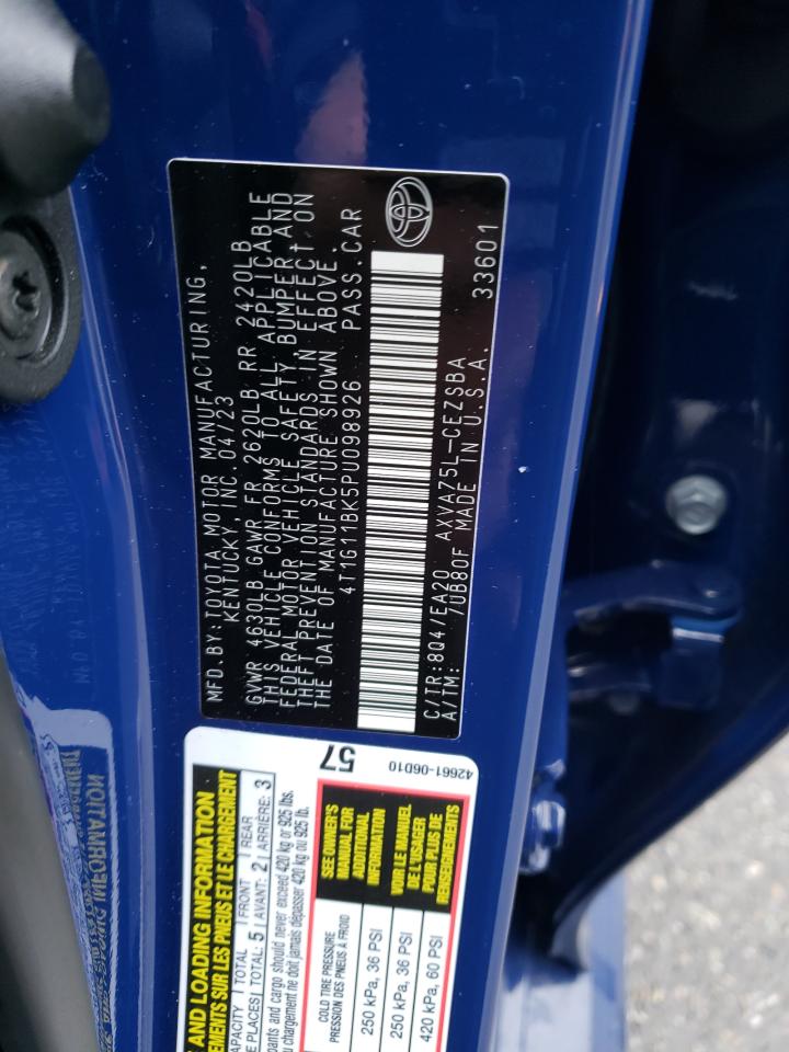 2023 TOYOTA CAMRY SE NIGHT SHADE VIN:4T1G11BK5PU098926