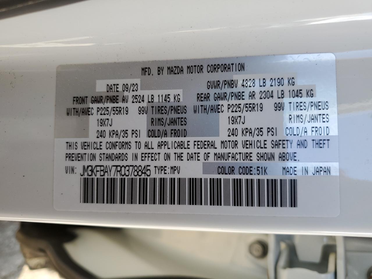 2024 MAZDA CX-5 CARBON TURBO VIN:JM3KFBAY7R0378845