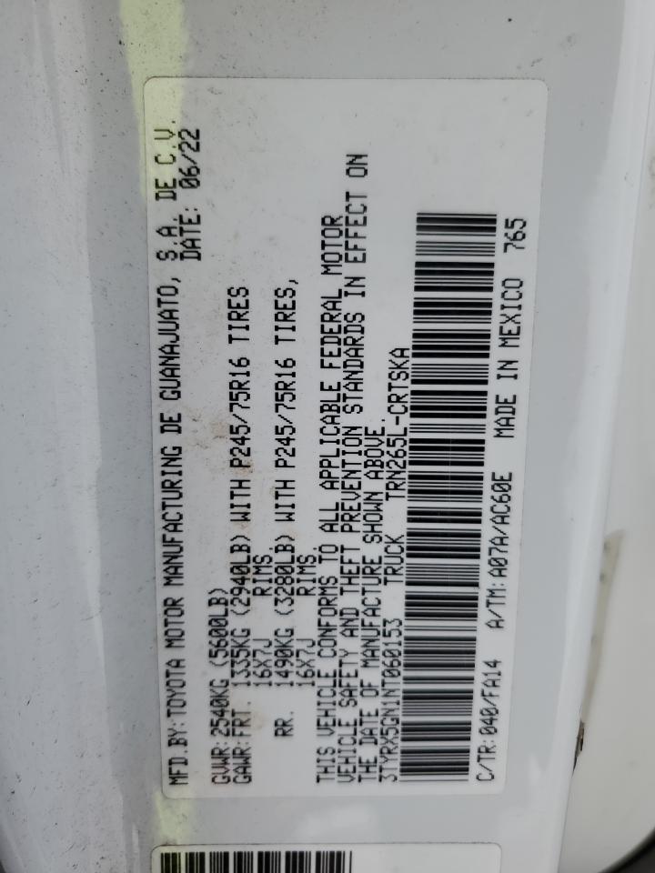 2022 TOYOTA TACOMA ACCESS CAB VIN:3TYRX5GN1NT060153