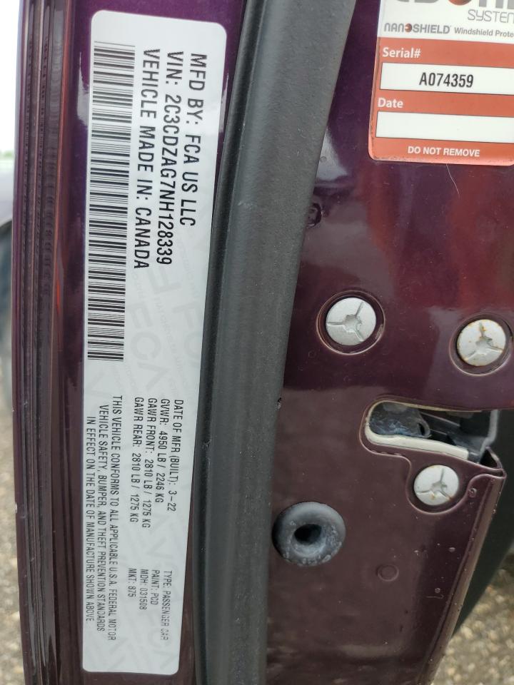 2022 DODGE CHALLENGER SXT VIN:2C3CDZAG7NH128339