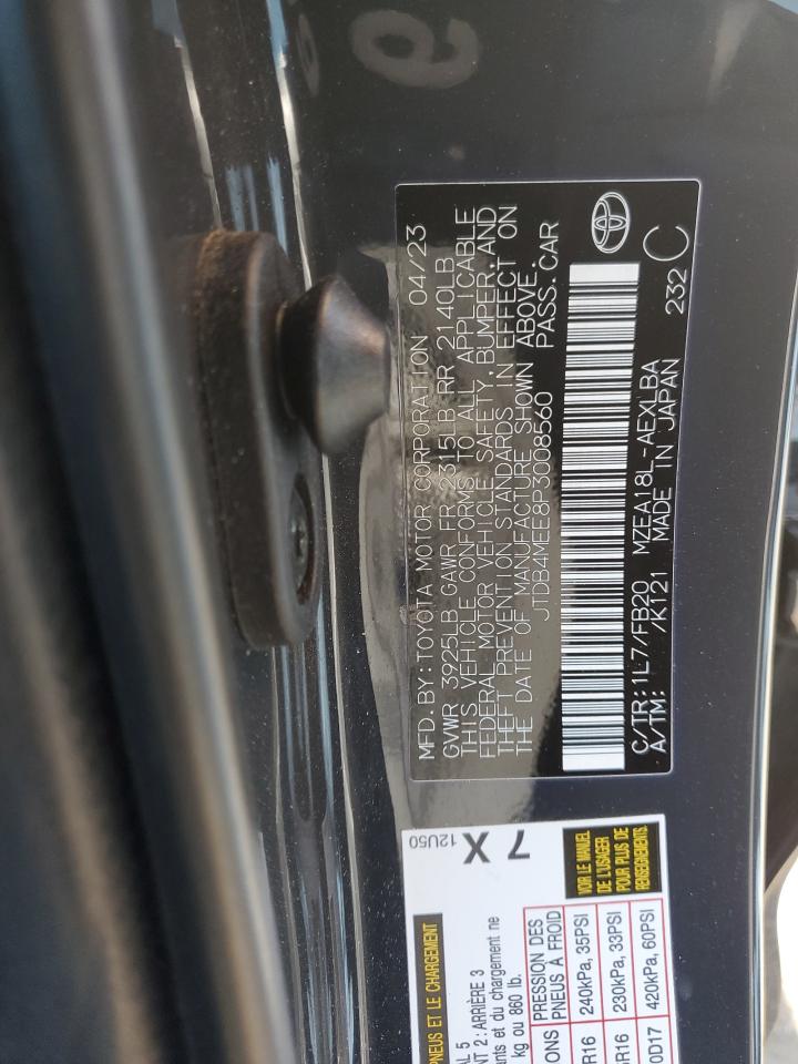 2023 TOYOTA COROLLA LE VIN:JTDB4MEE8P3008560