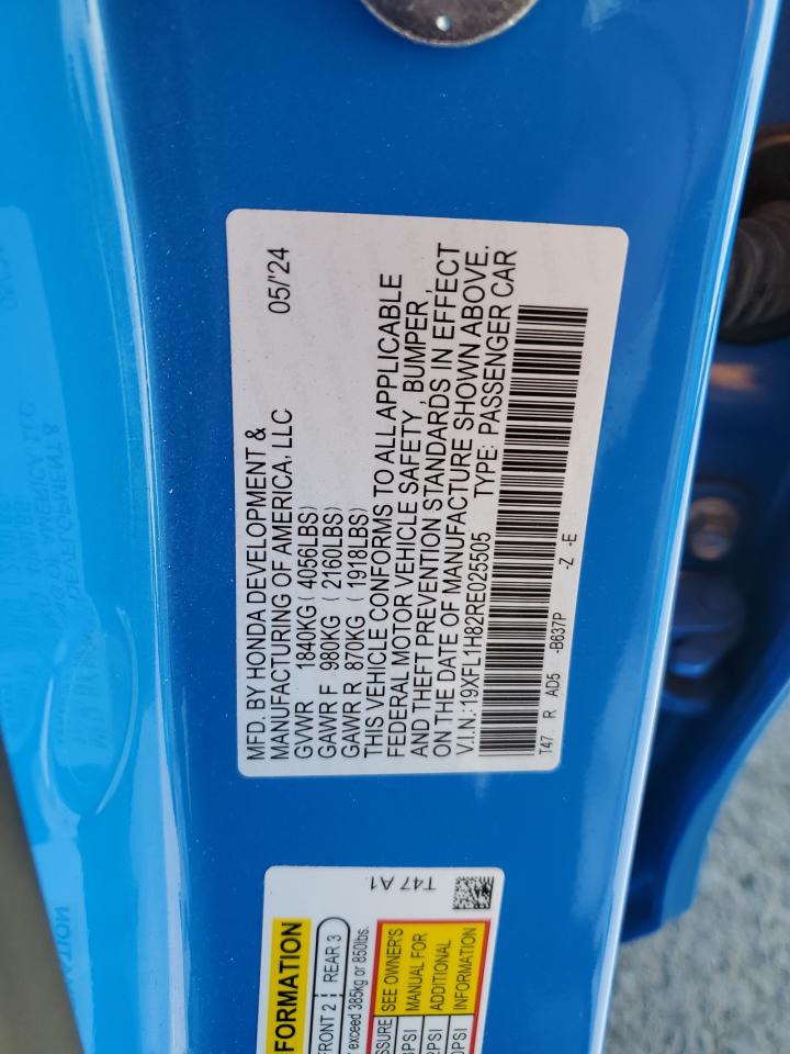 2024 HONDA CIVIC SPORT TOURING VIN:19XFL1H82RE025505