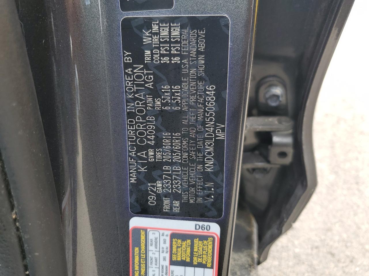 2022 KIA NIRO LXS VIN:KNDCM3LD4N5506846