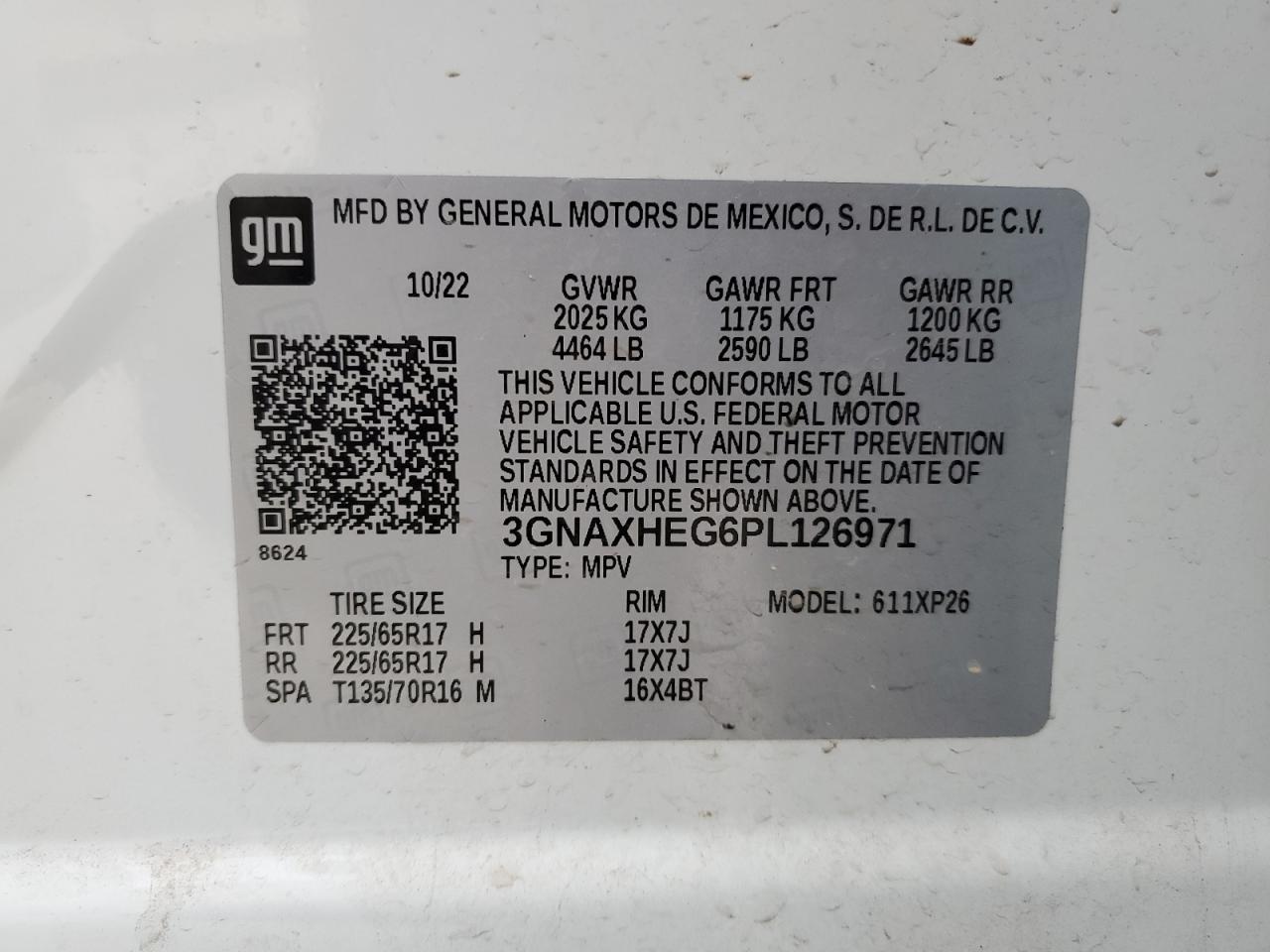 2023 CHEVROLET EQUINOX LS VIN:3GNAXHEG6PL126971
