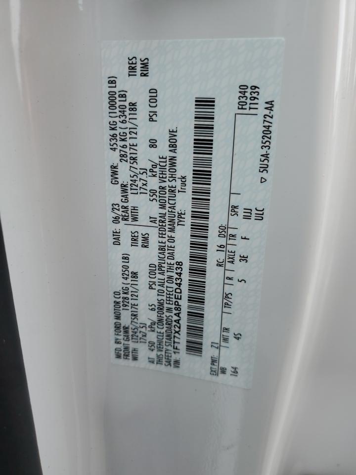 2023 FORD F250 SUPER DUTY VIN:1FT7X2AA8PED43438