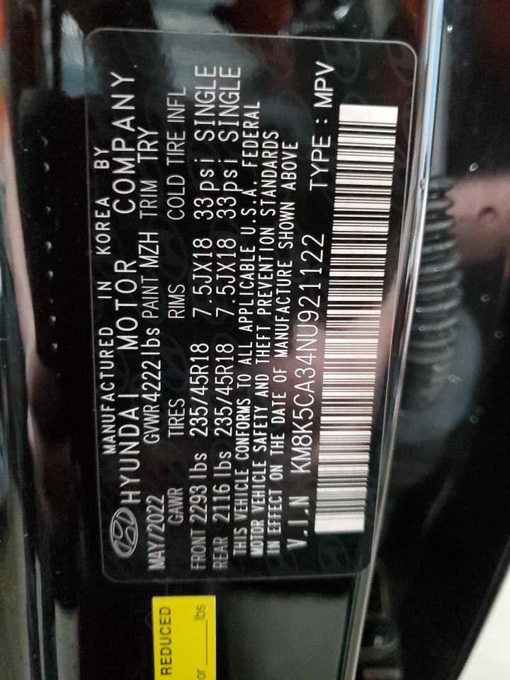 2022 HYUNDAI KONA LIMITED VIN:KM8K5CA34NU921122