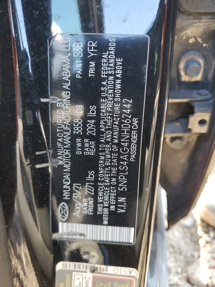 2022 HYUNDAI ELANTRA SEL VIN:5NPLS4AG4NH062442