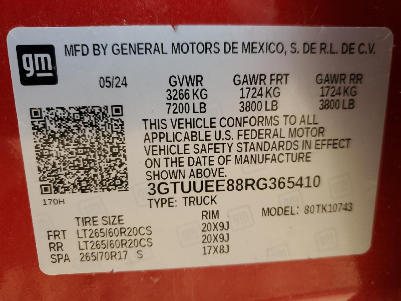 2024 GMC SIERRA K1500 AT4 VIN:3GTUUEE88RG365410