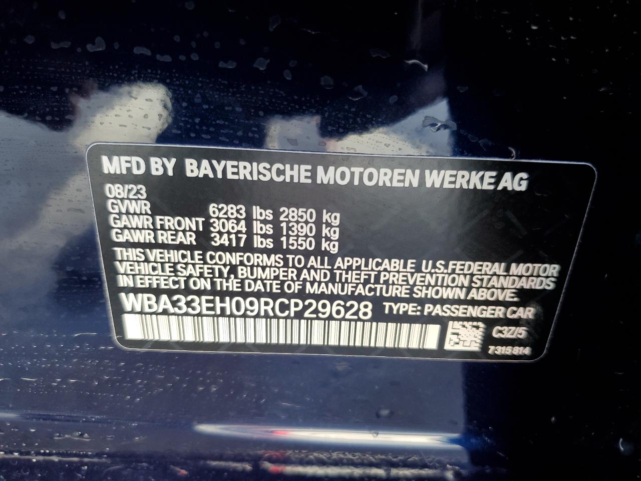 2024 BMW 740 XI VIN:WBA33EH09RCP29628