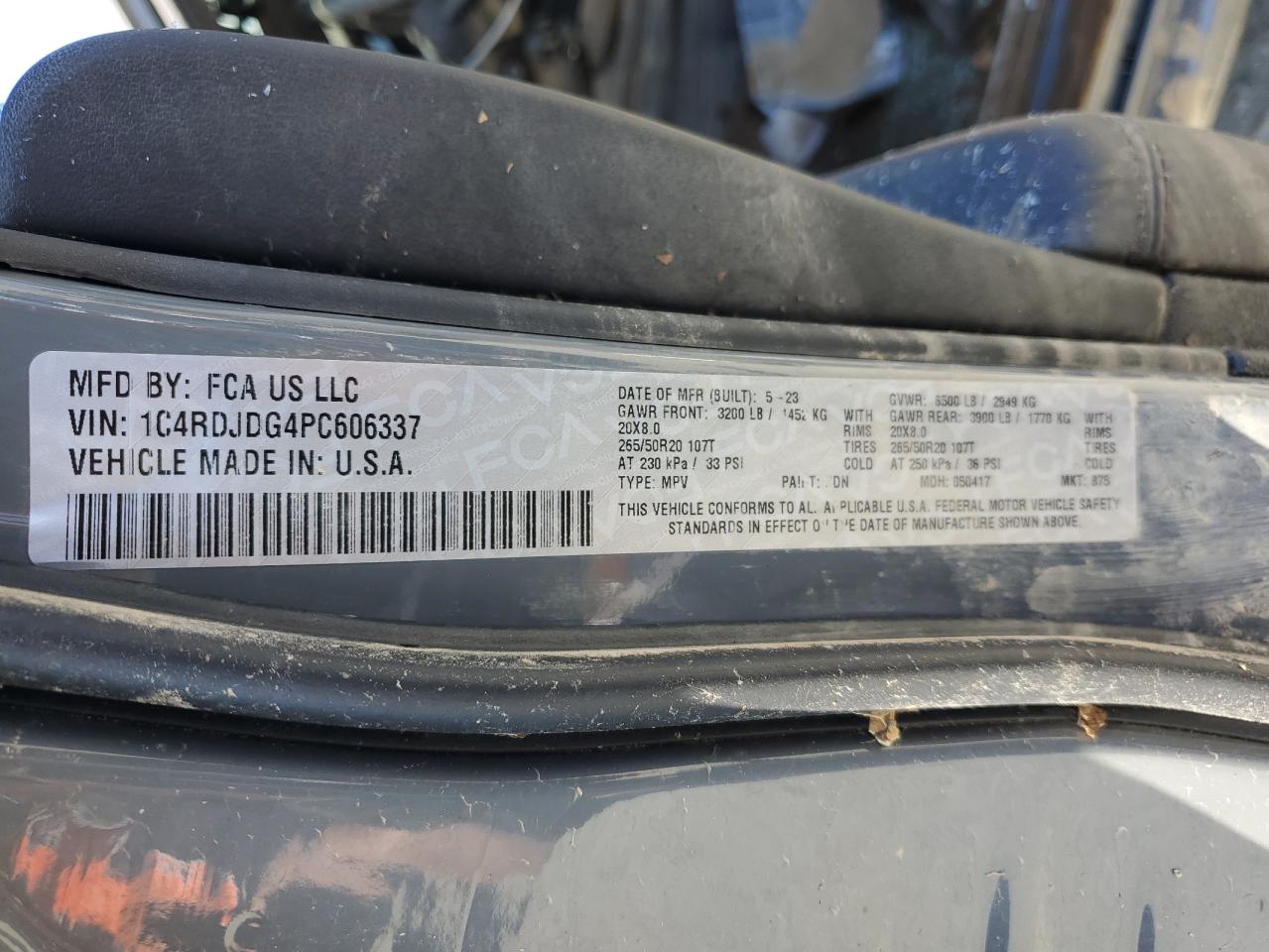 2023 DODGE DURANGO GT VIN:1C4RDJDG4PC606337