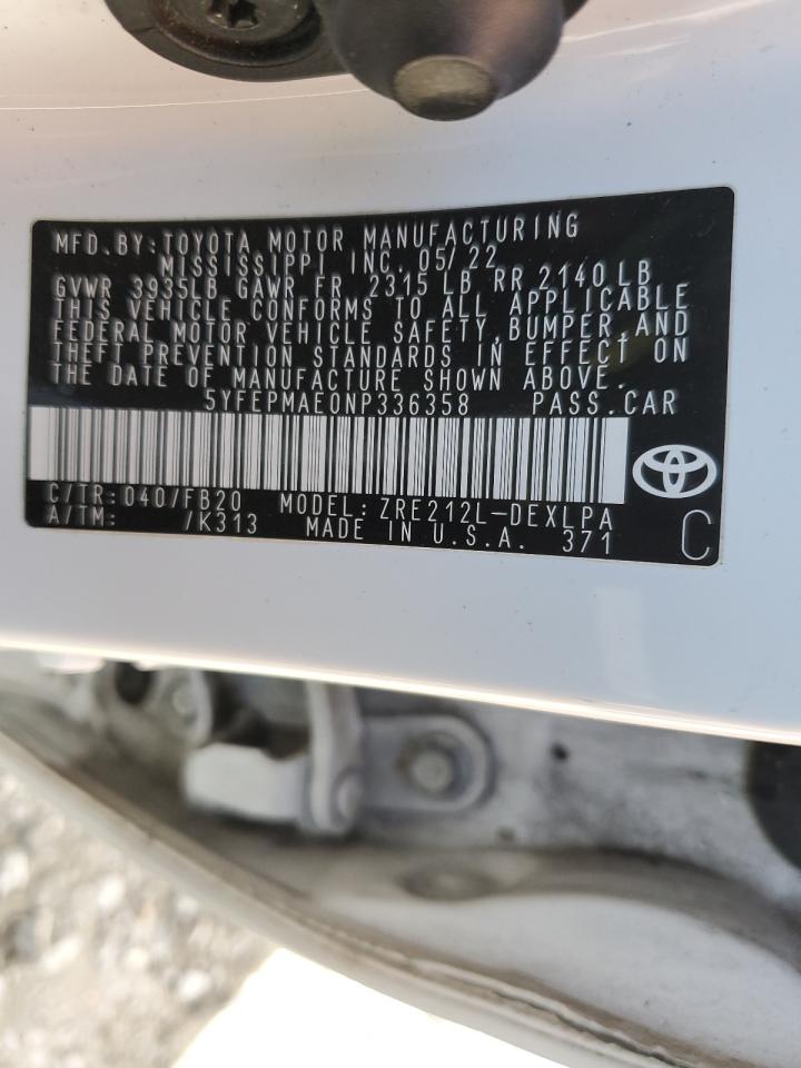 2022 TOYOTA COROLLA LE VIN:5YFEPMAE0NP336358