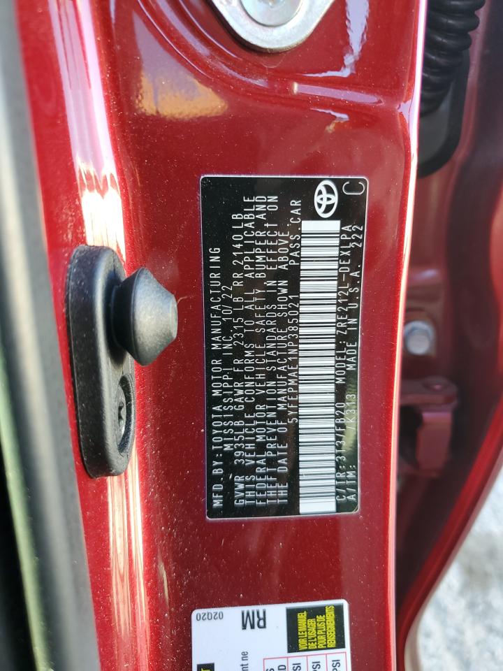 2022 TOYOTA COROLLA LE VIN:5YFEPMAE1NP385021