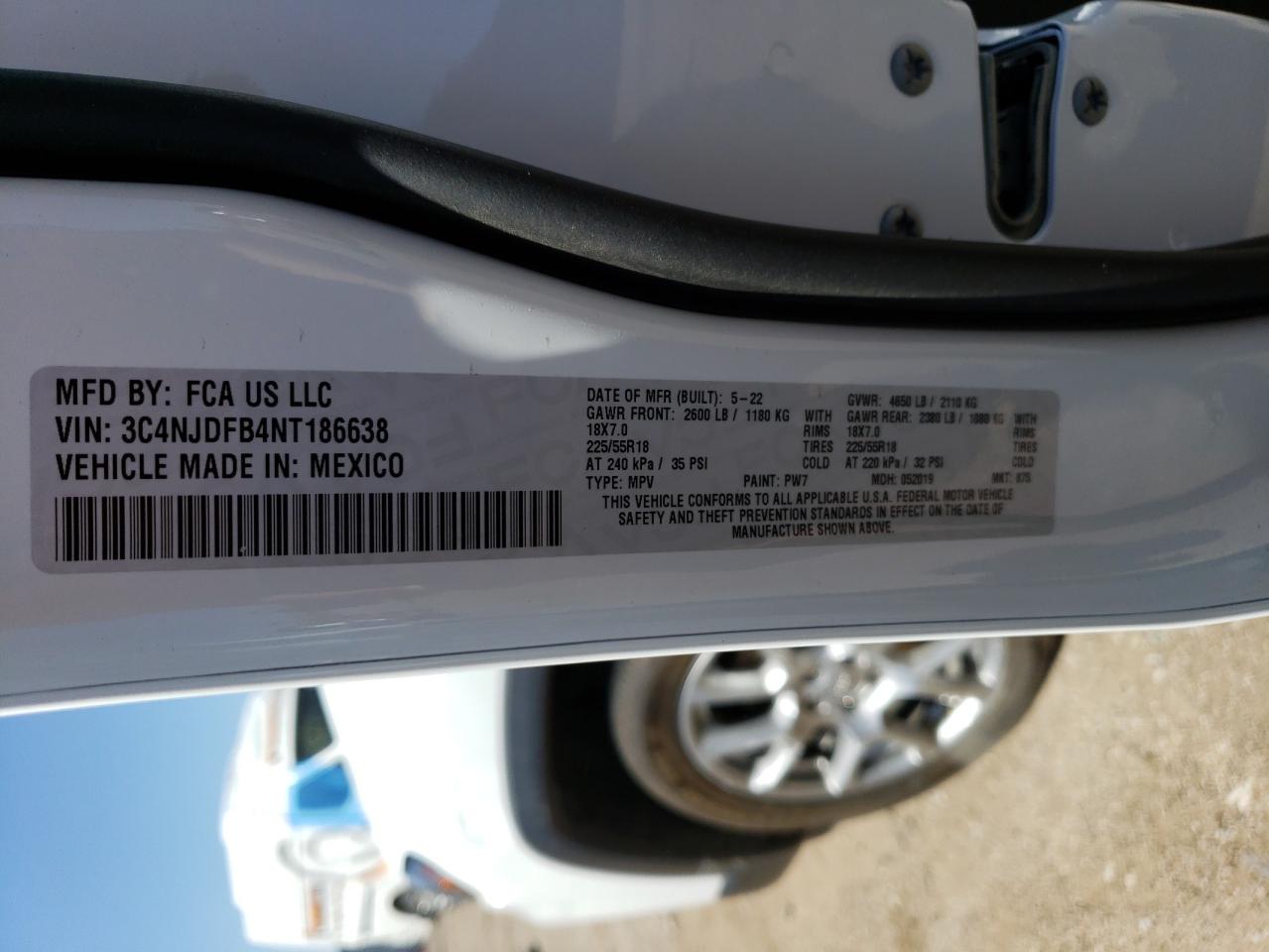 2022 JEEP COMPASS LATITUDE LUX VIN:3C4NJDFB4NT186638