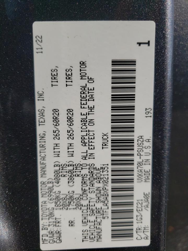 2023 TOYOTA TUNDRA CREWMAX SR VIN:5TFLA5ABXPX021351