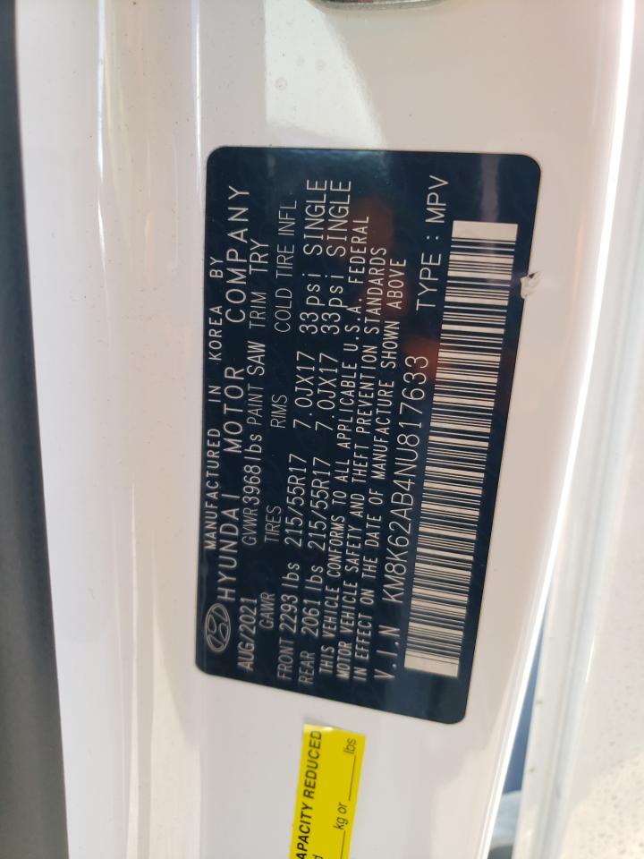 2022 HYUNDAI KONA SEL VIN:KM8K62AB4NU817633
