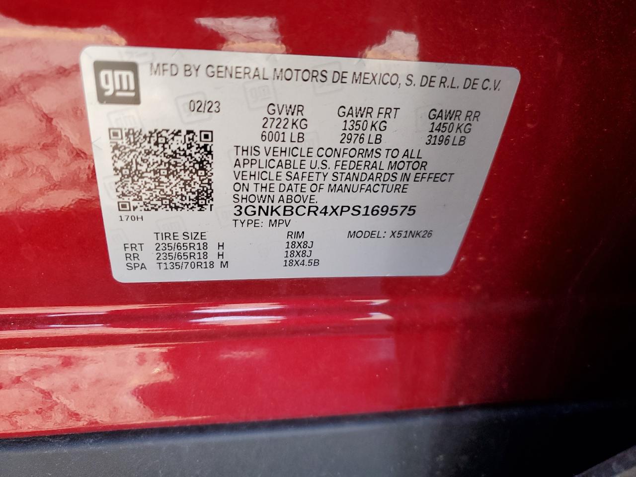 2023 CHEVROLET BLAZER 2LT VIN:3GNKBCR4XPS169575