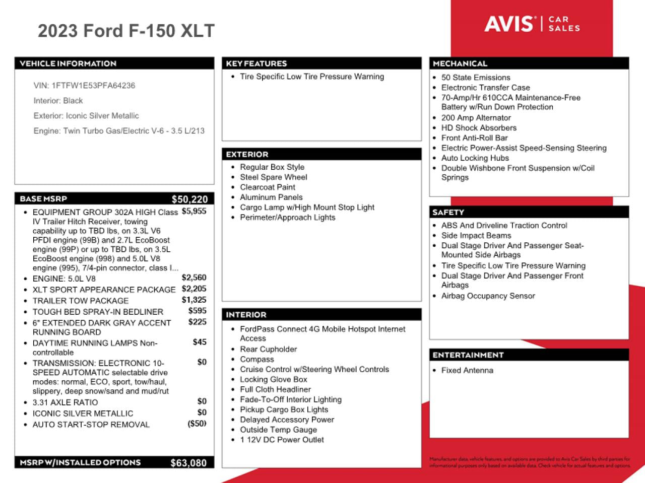 2023 FORD F150 SUPERCREW VIN:1FTFW1E53PFA64236