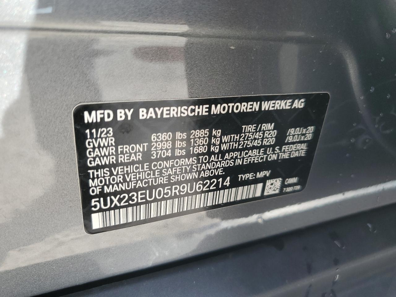 2024 BMW X5 XDRIVE40I VIN:5UX23EU05R9U62214