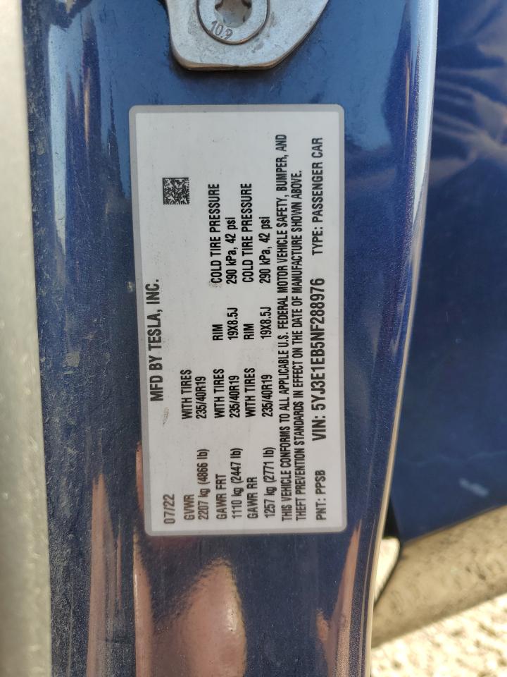 2022 TESLA MODEL 3  VIN:5YJ3E1EB5NF288976
