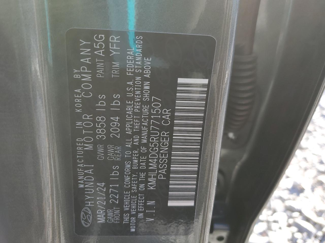 2024 HYUNDAI ELANTRA SEL VIN:KMHLM4DG5RU771507