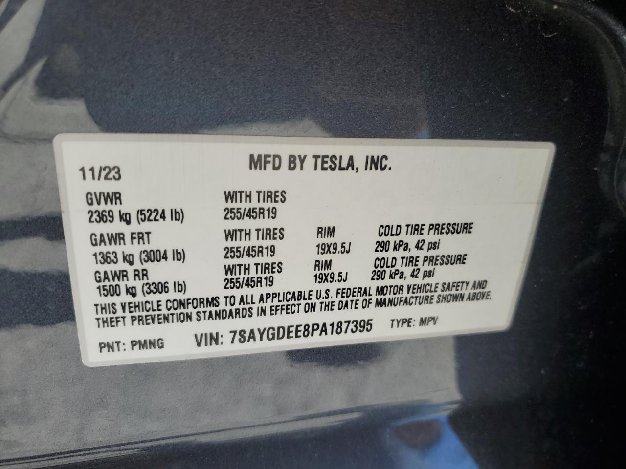 2023 TESLA MODEL Y  VIN:7SAYGDEE8PA187395
