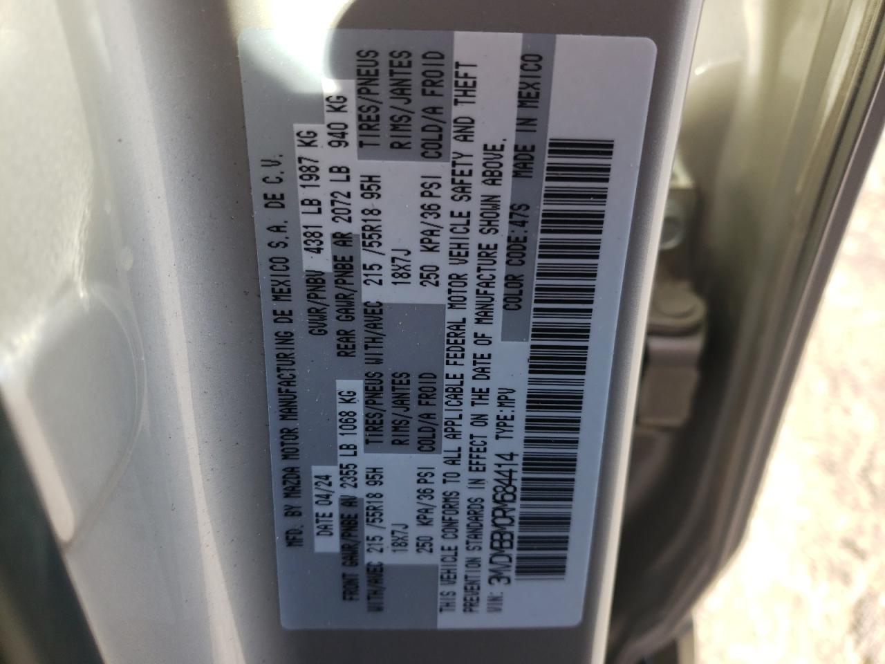 2024 MAZDA CX-30 SELECT VIN:3MVDMBBM0RM684414