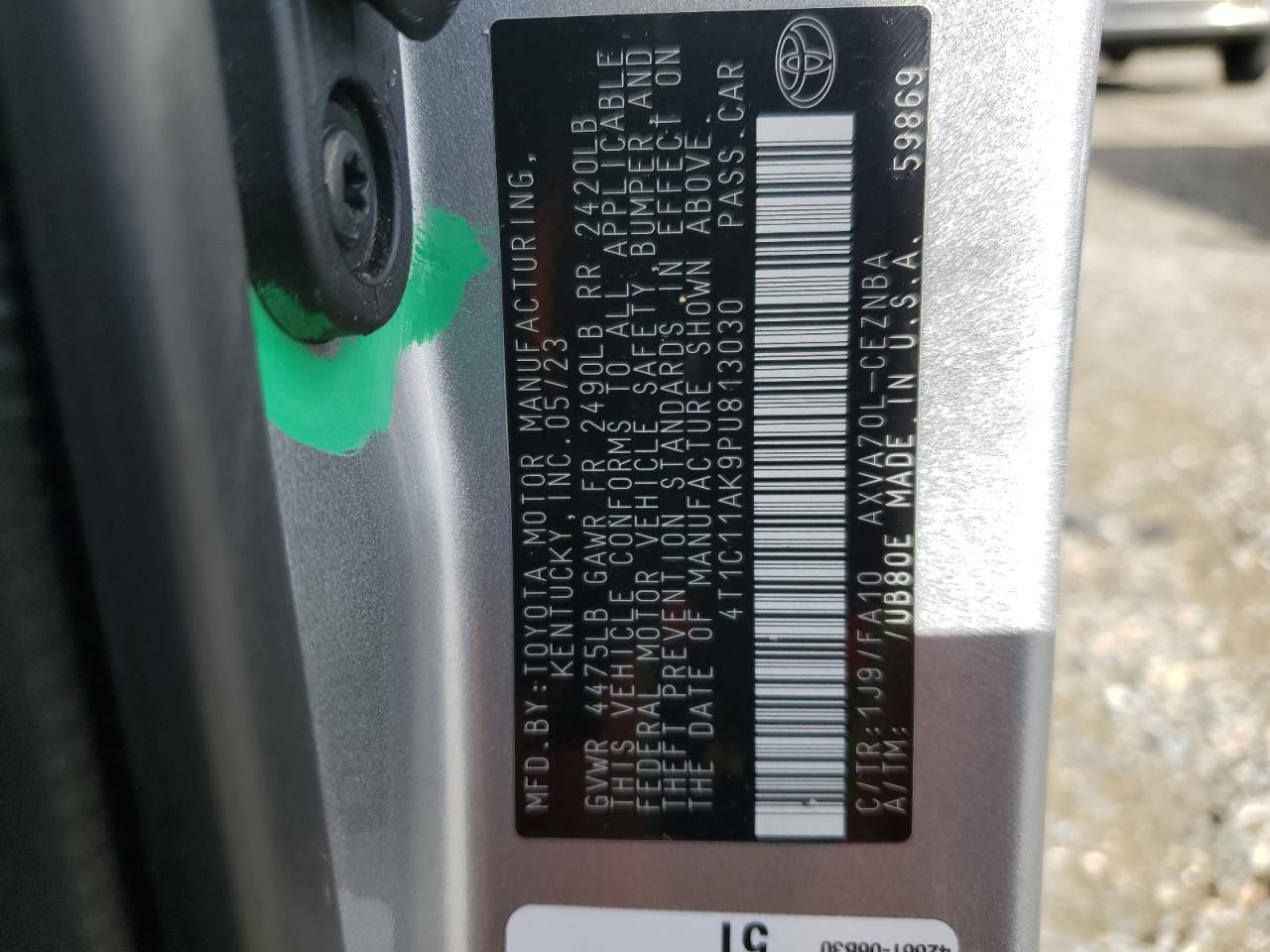 2023 TOYOTA CAMRY LE VIN:4T1C11AK9PU813030