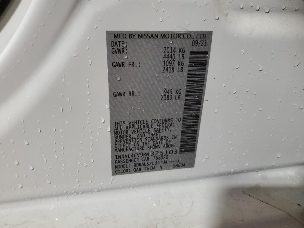 2024 NISSAN ALTIMA SR VIN:1N4AL4CV0RN325103