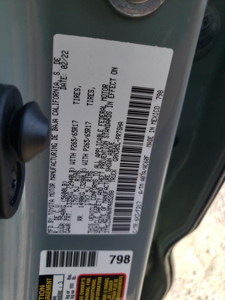 2022 TOYOTA TACOMA DOUBLE CAB VIN:3TMCZ5AN6NM485288
