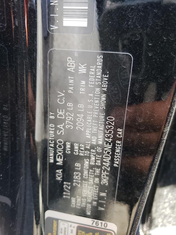 2022 KIA FORTE FE VIN:3KPF24AD5NE435320
