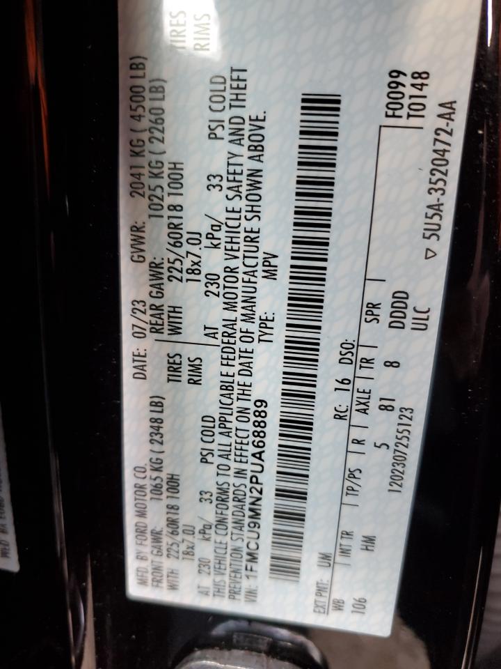 2023 FORD ESCAPE ST LINE VIN:1FMCU9MN2PUA68889